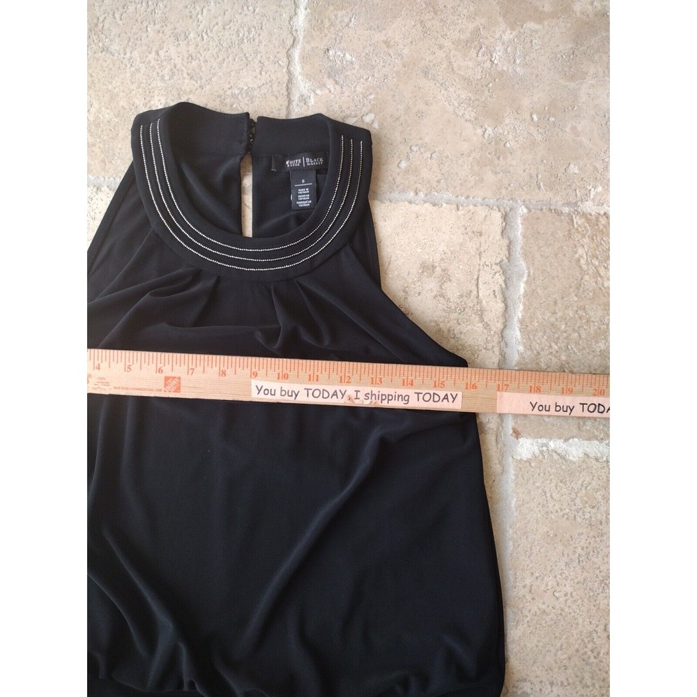 White‎ House Black Market Dress Women S Black Flapper Party Rhinenstone Neck - Picture 5 of 8